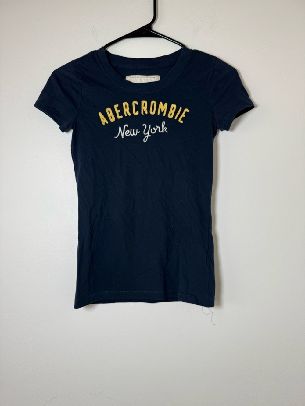 Abercrombie Kids Navy Logo Tee Large Fitted Baby Tee Y2K